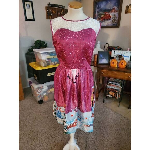 NWOT SHEIN CURVE CHRISTMAS LACE PANEL SWING DRESS - Picture 2 of 3